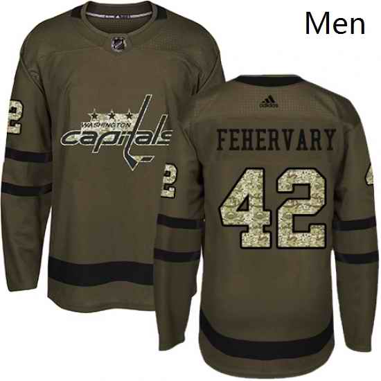 Mens Adidas Washington Capitals 42 Martin Fehervary Authentic Green Salute to Service NHL Jerse